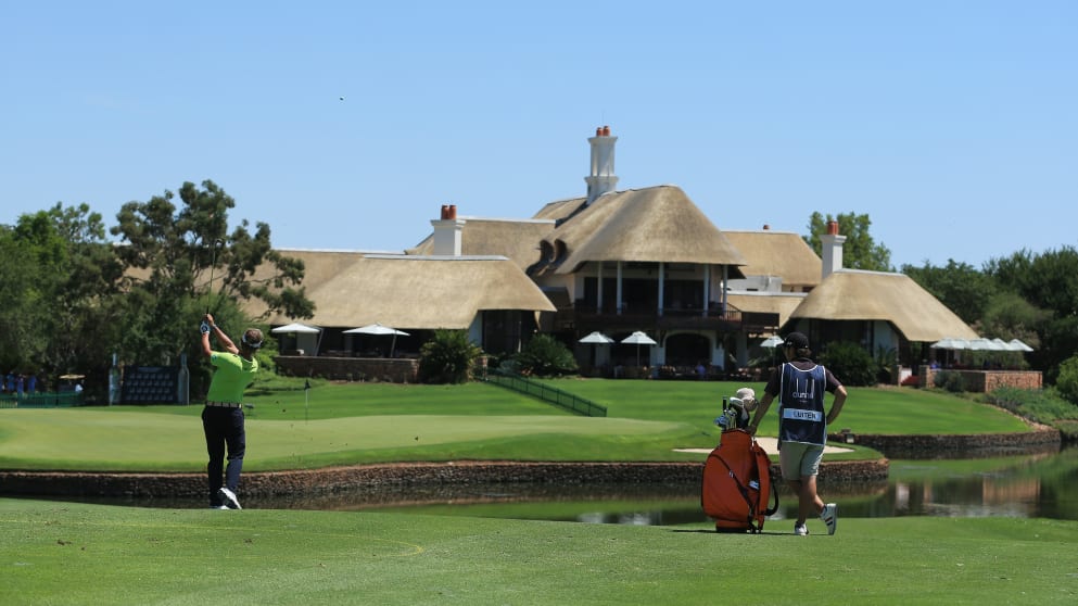 Joost Luiten plays his approach to the 18th green during day one of the Alfred Dunhill Championship