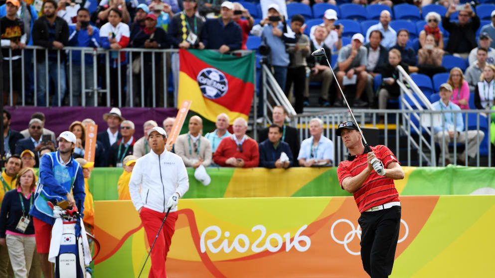 Graham DeLaet of Canada tees off on the first hole