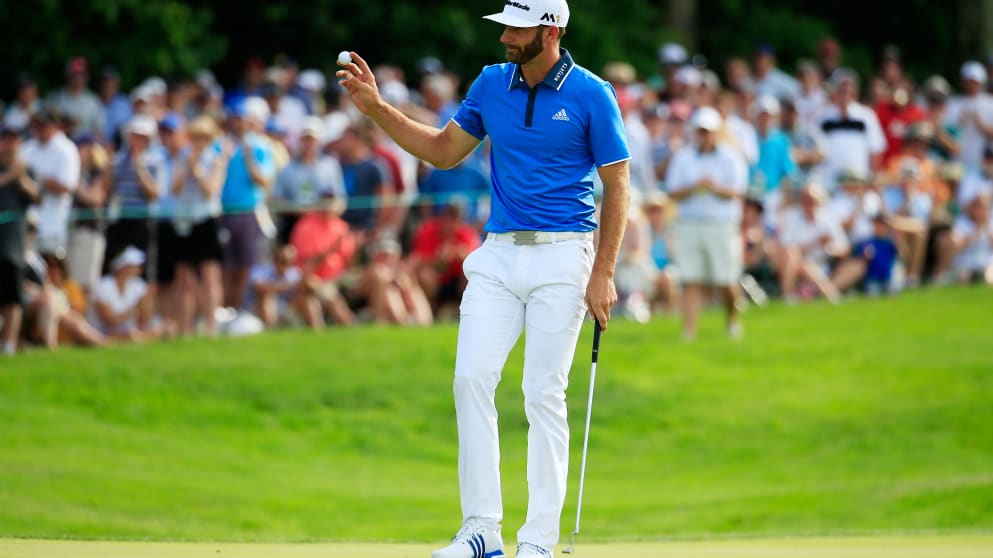 Dustin Johnson makes birdie on his first hole in the third round