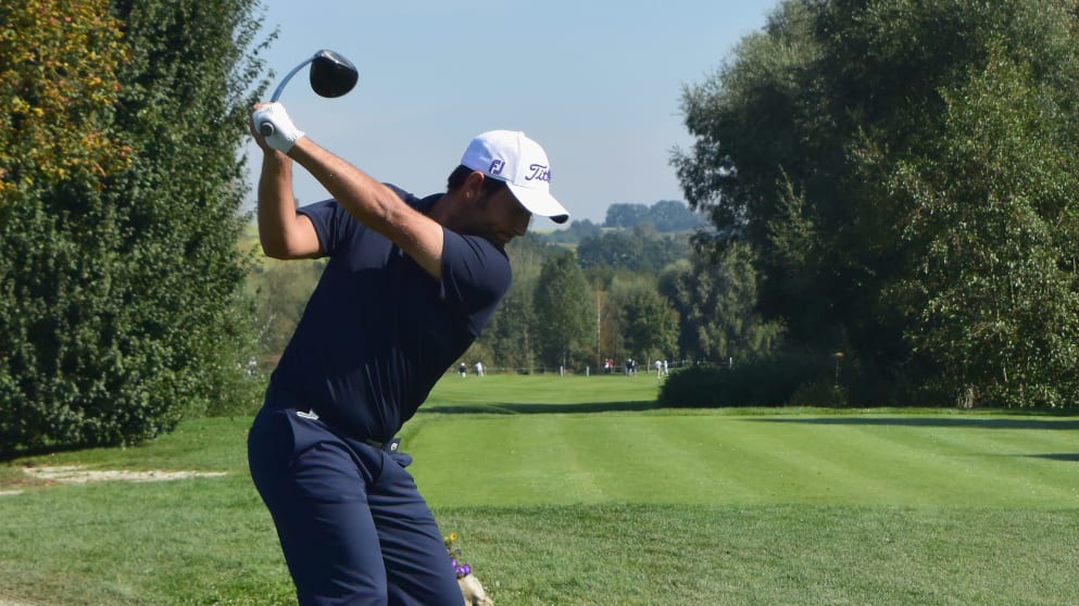 Alex Levy in action during the weather-delayed first round of the Porsche European Open