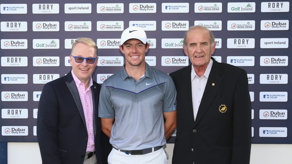 (L-R) Keith Pelley, Rory McIlroy  and Colm McLoughlin, the Executive Vice Chairman of Dubai Duty Free, launch ticket sales or the 2016 Dubai Duty Free Irish Open