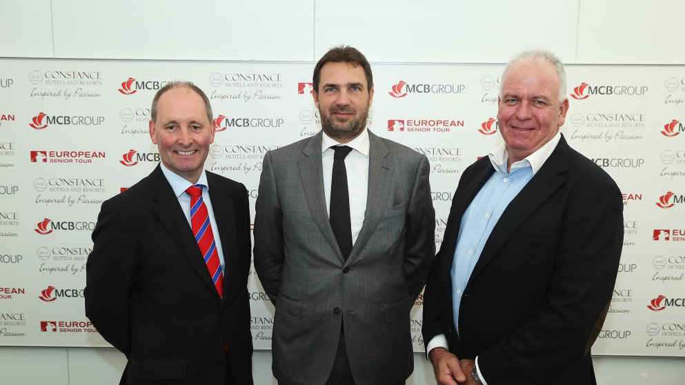  Andy Stubbs, Managing Director of the European Senior Tour, Raoul Gufflet, Head of International at Mauritius Commercial Bank and Jean-Jacques Vallet, CEO of Constance Hotels and Resorts 