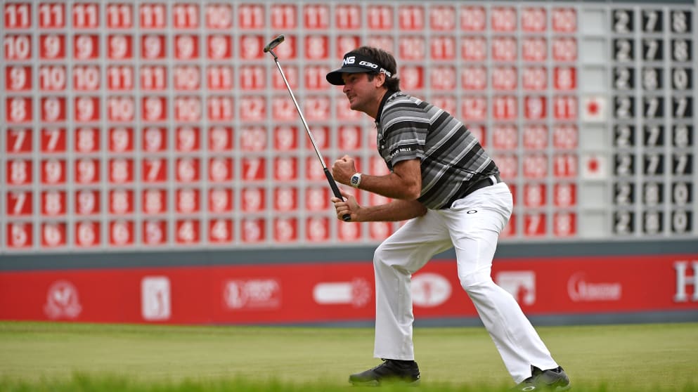 Bubba Watson celebrates after sealing his latest win