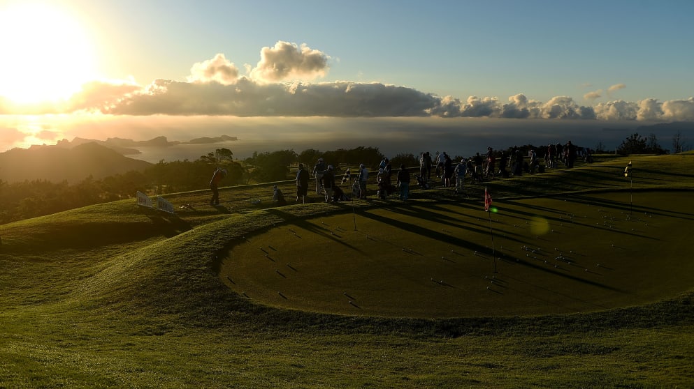 Players practice on the driving range during day one of the Madeira Islands Open - Portugal - BPI