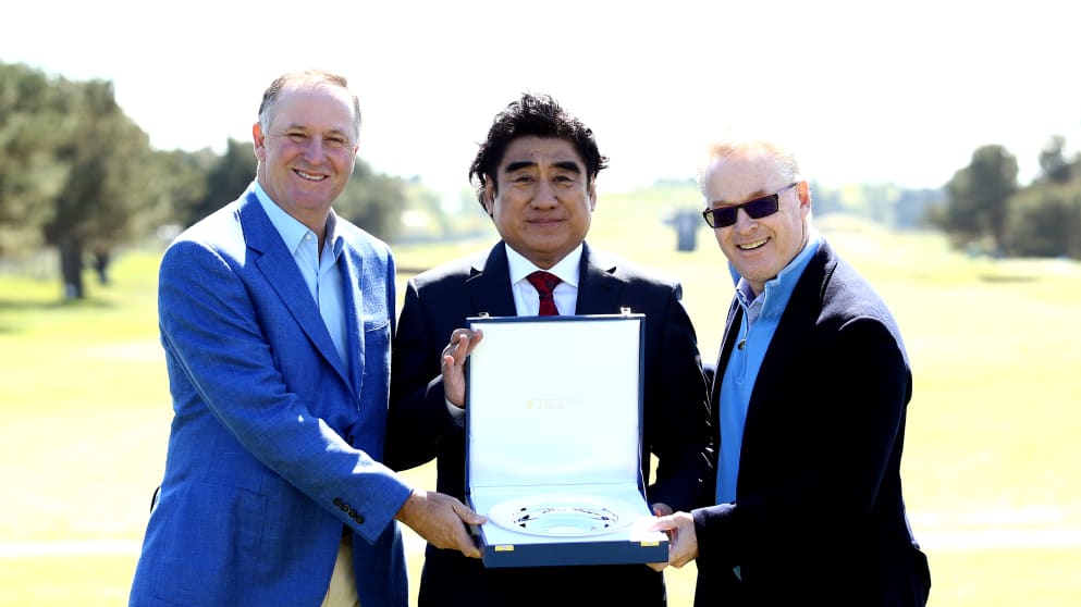 John Key, former New Zealand Prime Minister and ISPS Ambassador, Dr Haruhisa Handa, Keith Pelley, European Tour Chief Executive.