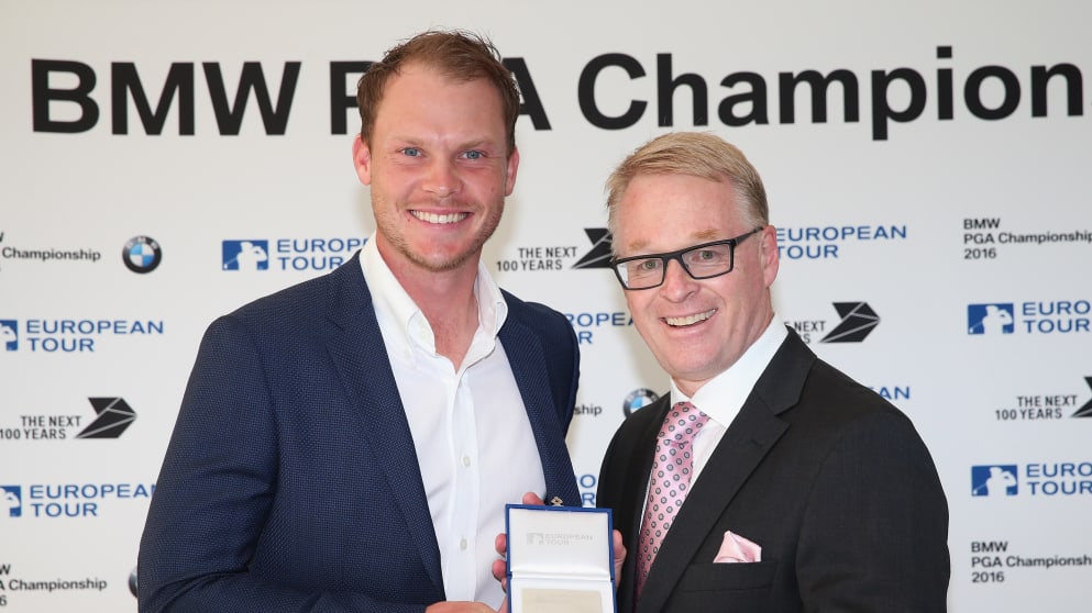 Danny Willett receiving his Honorary Life Membership award from European Tour CEO Keith Pelley