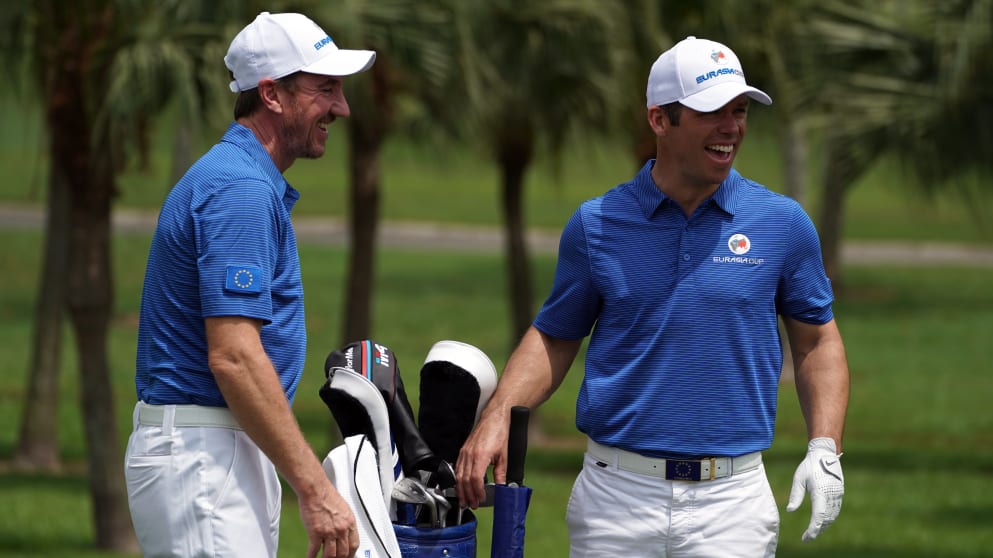 Paul Casey and his caddie John McLaren at the EurAsia Cup