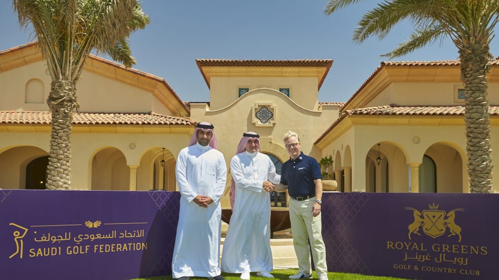 Fahd Al Rasheed, H.E. Yasir bin Othman Al-Rumayyan and Keith Pelley, (credit Paul Severn) 