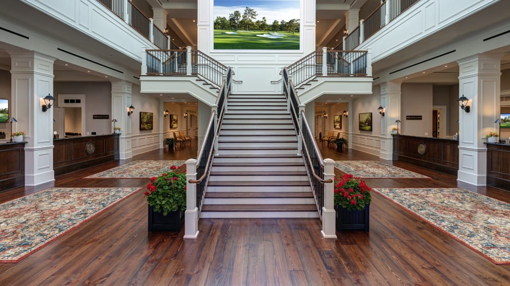 The stairs inside the Augusta National media centre