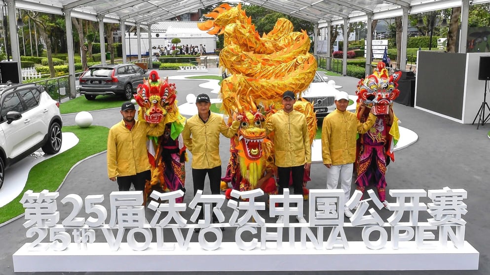 Alexander Levy, Li Haotong, Alexander Björk and Ashun Wu at the Welcome Ceremony for the 25th Volvo China Open (Richard Castka)