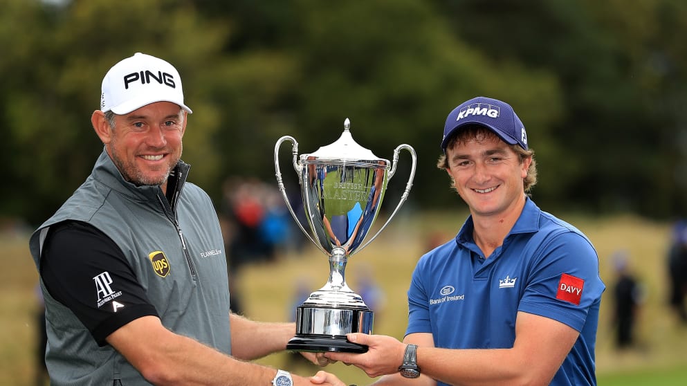 Paul Dunne with host Lee Westwood 