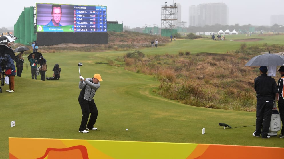 Marcus Fraser on the first tee on Friday