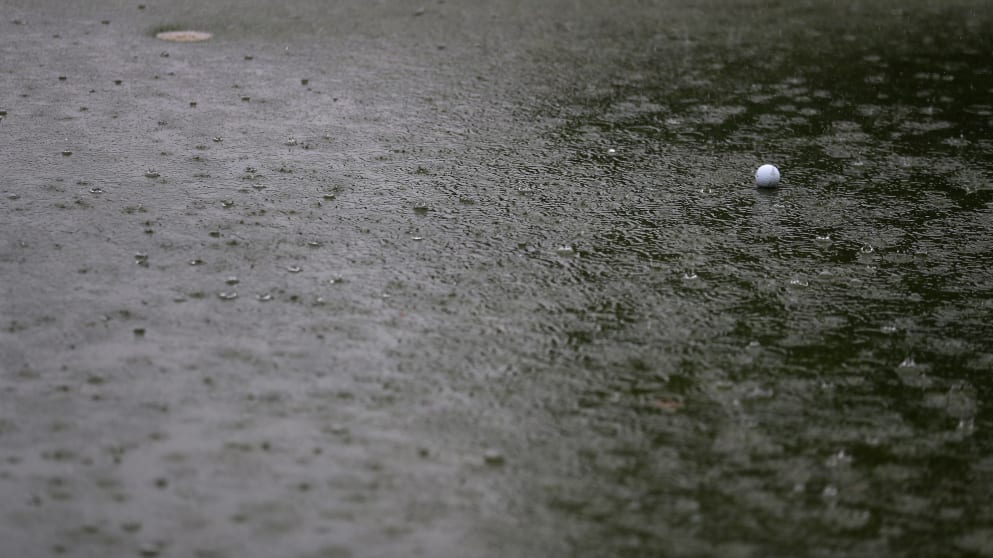 A major storm suspends play for the day in the third round of the Joburg Open