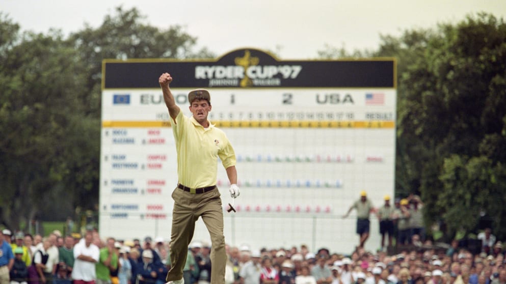 Jesper Parnevik celebrating at The 1997 Ryder Cup