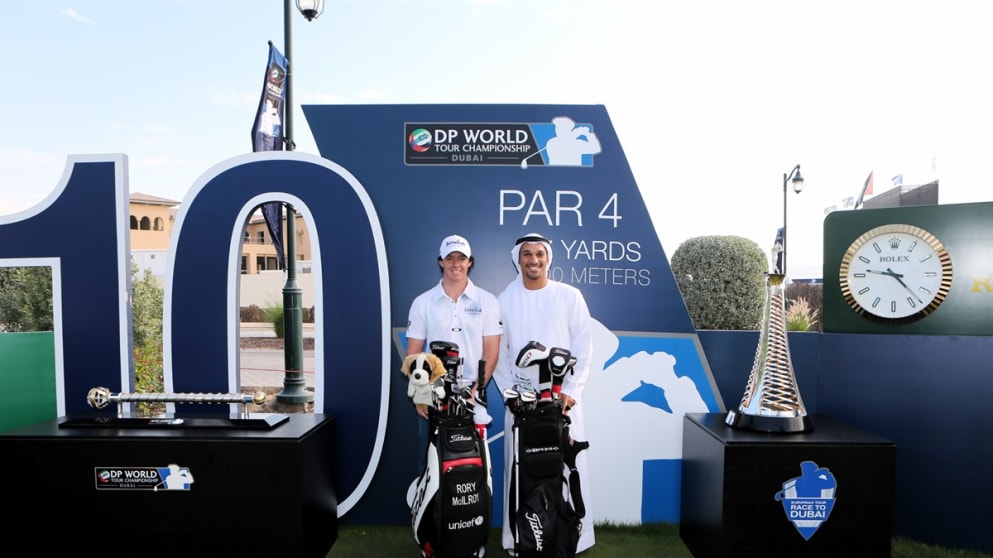 World Number One Rory McIlroy welcomes the UAE’s Ahmed Al Musharrekh to the world of professional golf at Jumeirah Golf Estates