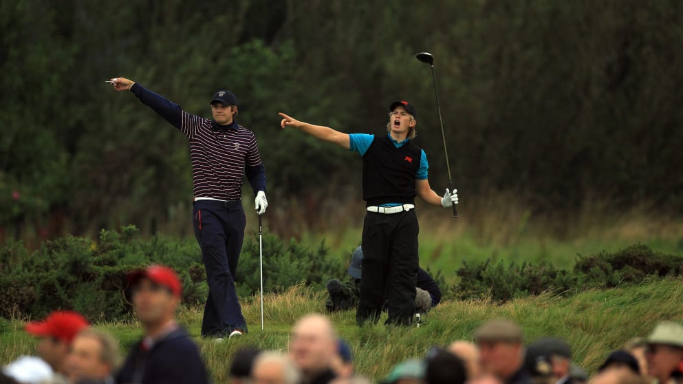 Tom Lewis and Peter Uihlein during the 2011 Walker Cup at Royal Aberdeen