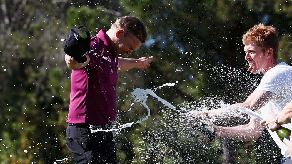 James Morrison celebrating his 2015 Open de Espana win