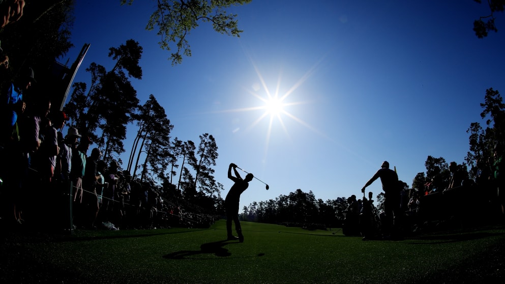Thomas Pieters on the 14th tee at Augusta National