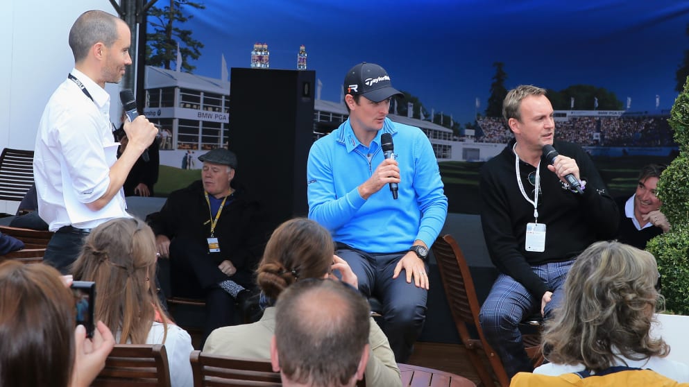 Justin Rose and actor Philip Glenister  answer questions from the public 
