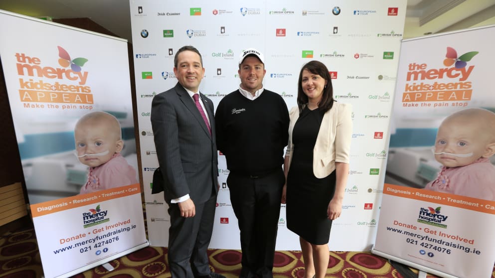 (L-R) Micheál Sheridan, CEO, The Mercy Hospital Foundation, Shane Lowry and Eimear Keohane, Campaigns and Relationships Manager Mercy University Hospital Foundation