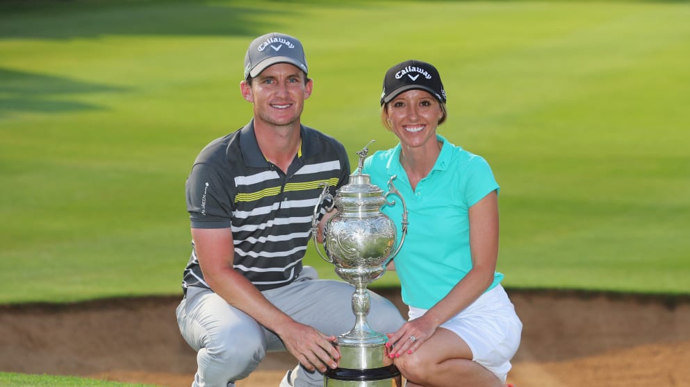 Chris Paisley wife Keri after his victory during day four of the BMW SA Open