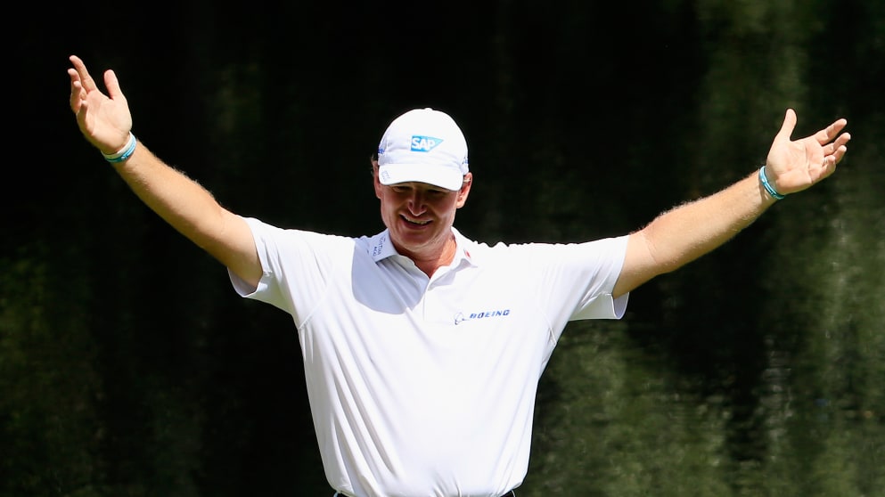 Ernie Els - enjoying himself at the par 3 contest at the Masters Tournament