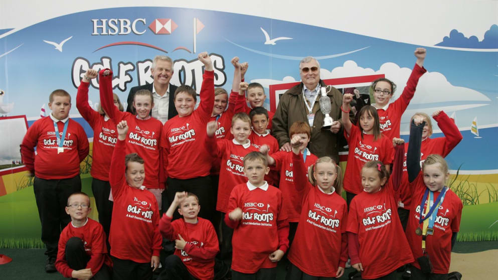 Peter Alliss receives the Spirit of Golf Award from Colin Montgomerie