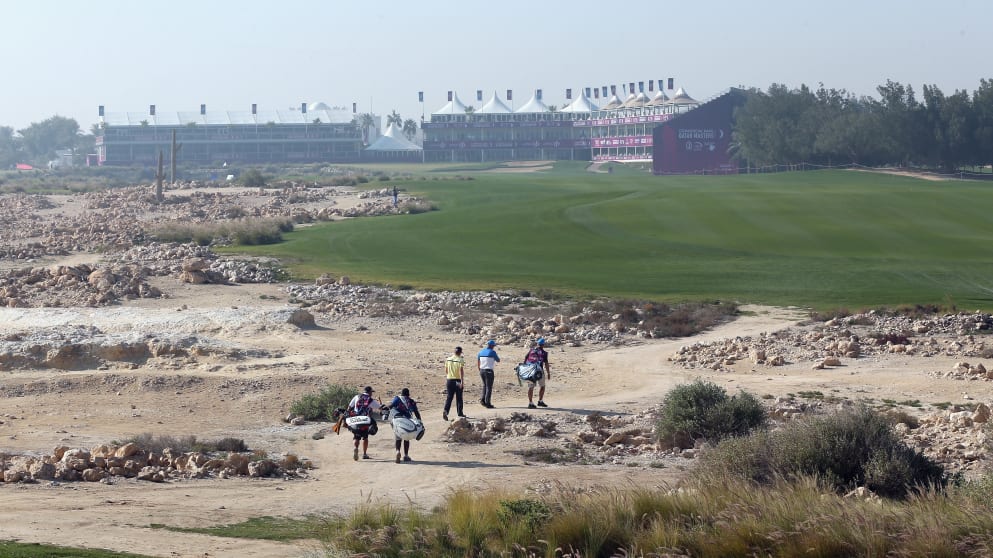 A general view of the 18th hole at Doha GC