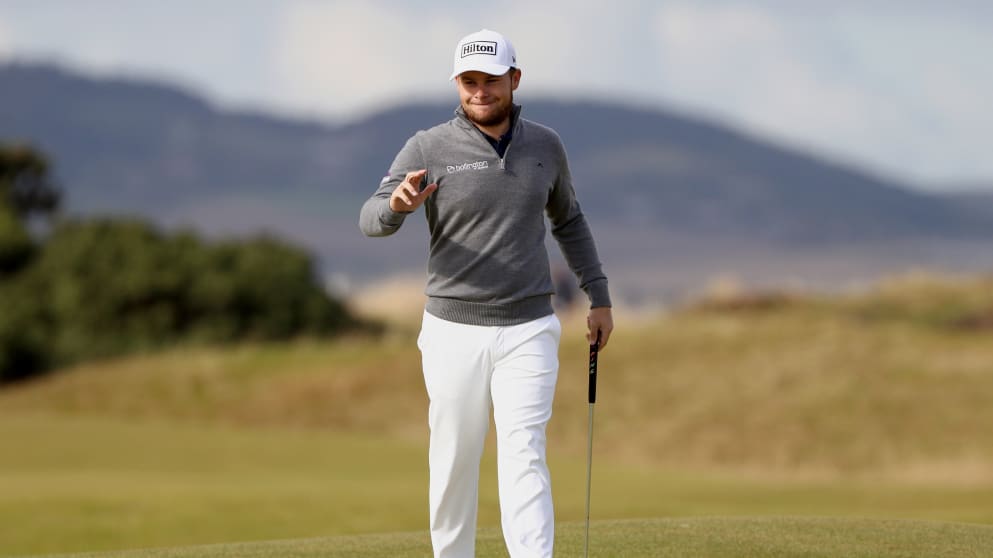 Tyrrell Hatton on the fourth green at the Old Course
