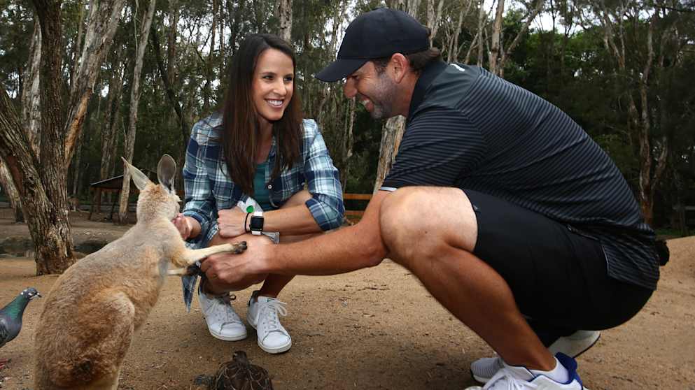 Sergio and Angela Garcia with kangaroos - Credit PGA of Australia