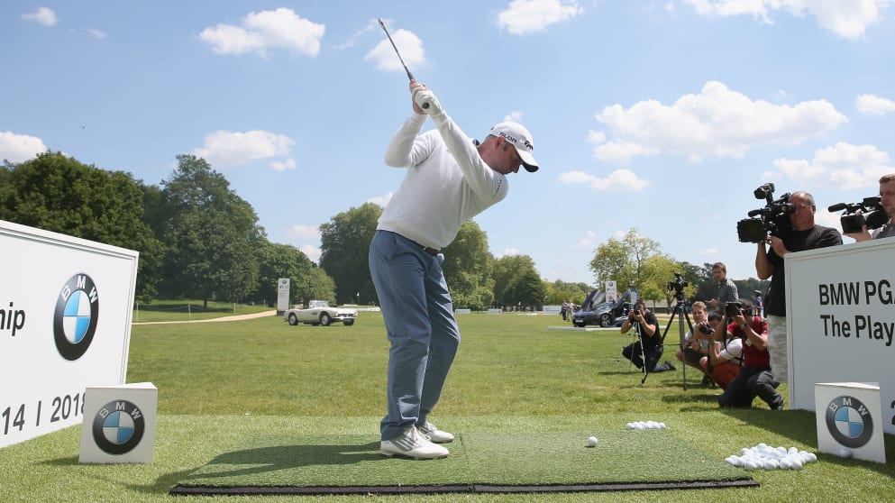 Europe's Ryder Cup Captain Paul McGinley tries his hand at the nearest the pin challenge in Hyde Park