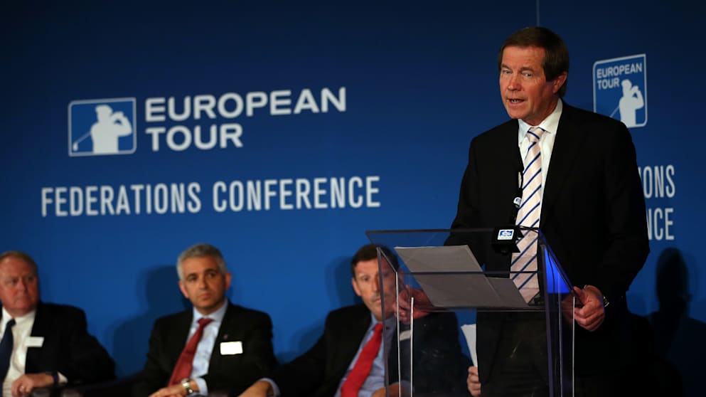 George O'Grady, Chief Executive of The European Tour, addresses delegates at the European Golf Federations' Conference