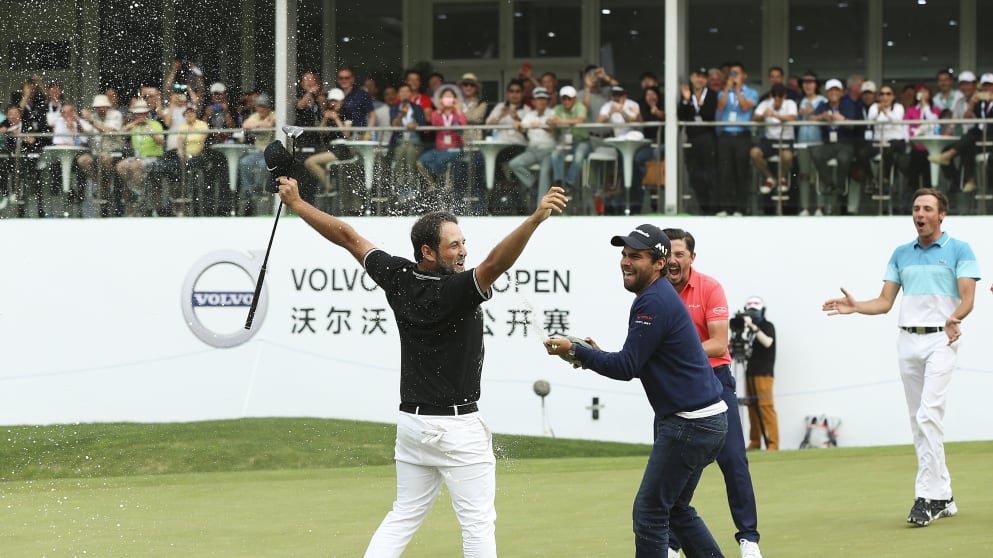 The French players celebrate Alex Levy's win in China