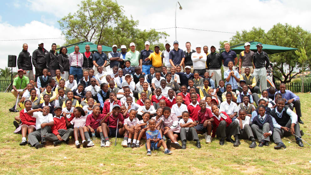 Players from both European and Sunshine Tours at the golf development clinic at the Alexandra Driving Range in Johannesburg 