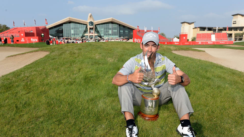 Pablo Larrazabal with the Abu Dhabi HSBC Championship trophy