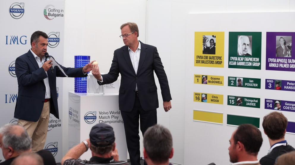 José Maria Zamora ( ET Tournament Director, VWMPC) and Per Ericsson (President, Volvo Event Management) address the media during the draw announcement at the Volvo World Match Play Championship