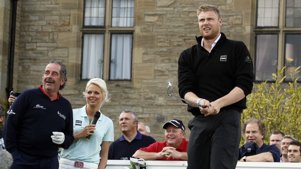 Andrew Flintoff, Sam Torrance and Ian Woosnam (pic by Phil Inglis)