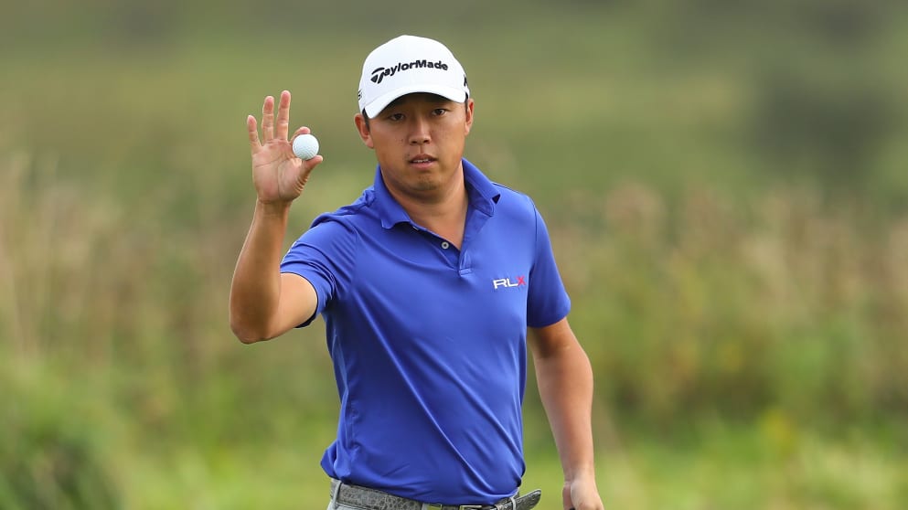David Lipsky - celebrates a birdie on the 14th hole during the final round of the Made in Denmark