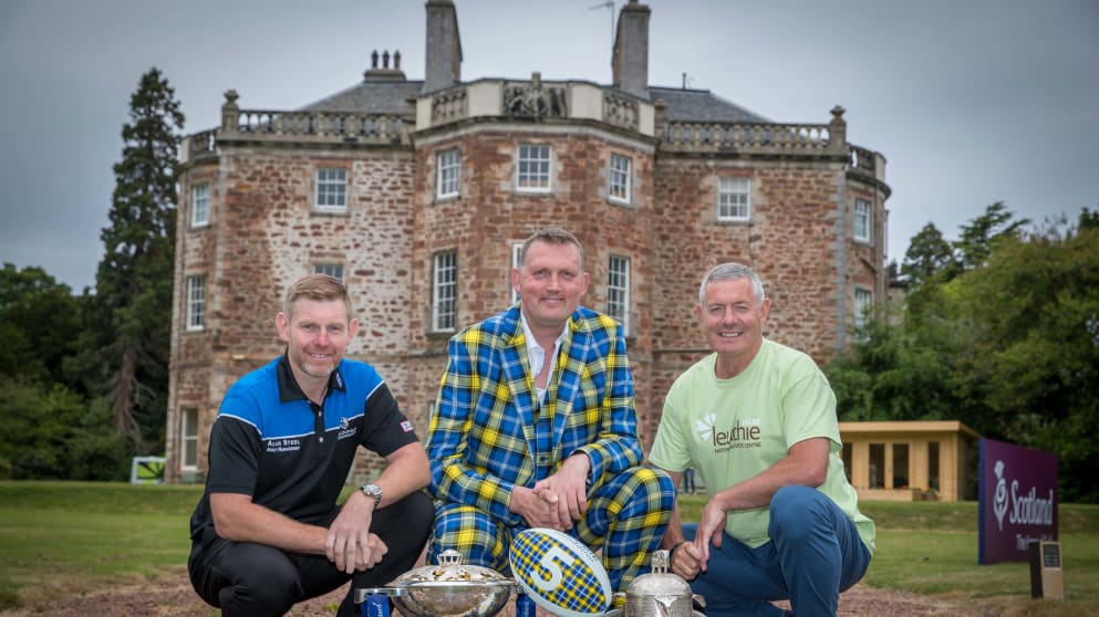 Stephen Gallacher, Doddie Weir and Gavin Hastings at Leuchie House