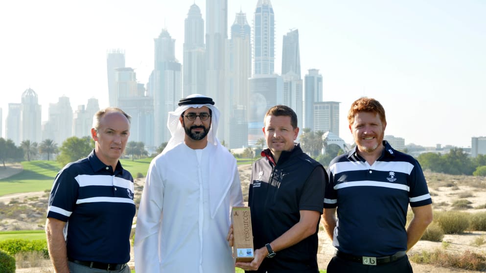 Christopher May (CEO, Dubai Golf), Mustafa Al Hashimi, (CEO Hospitality & Leisure, wasl Asset Management), Craig Haldane (Director of Golf Course Maintenance, Dubai Golf), Andrew Whitelaw (GM, Emirates GC)