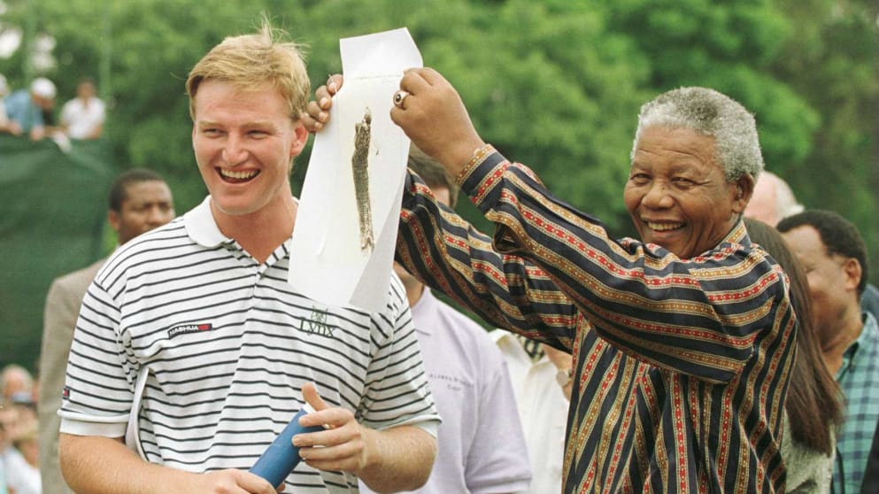 Ernie Els and Nelson Mandela at the 1996 South African PGA Championship 