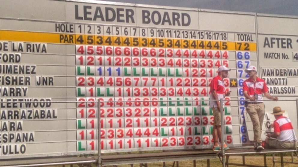 A leaderboard pictured on the first day of the Open de Espana