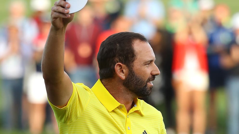 Sergio Garcia celebrates his victory in Dubai