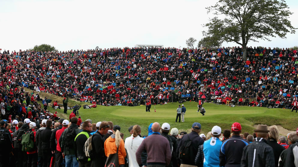 Incredible crowds at the 16th hole during the 2014 Made in Denmark