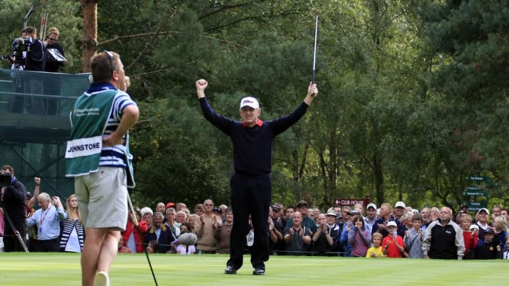 Tony Johnstone celebrates victory at Woburn