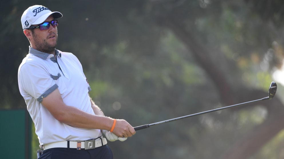 Matthew Southgate hits his tee shot on the 4th hole during day one