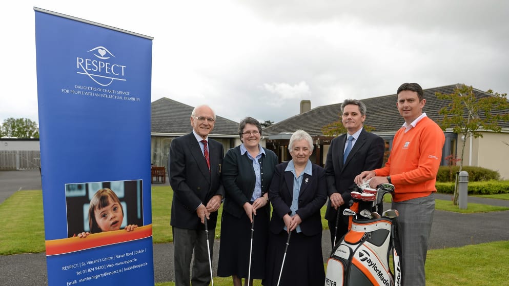 Lee Mallaghan, Director of both Carton House and RESPECT Ireland, Sr Marie Harte, Sr Zoe Killeen, Director of RESPECT, Roger Hynes, Director of Finance with the Daughters of Charity, and Peter Lawrie, European Tour champion