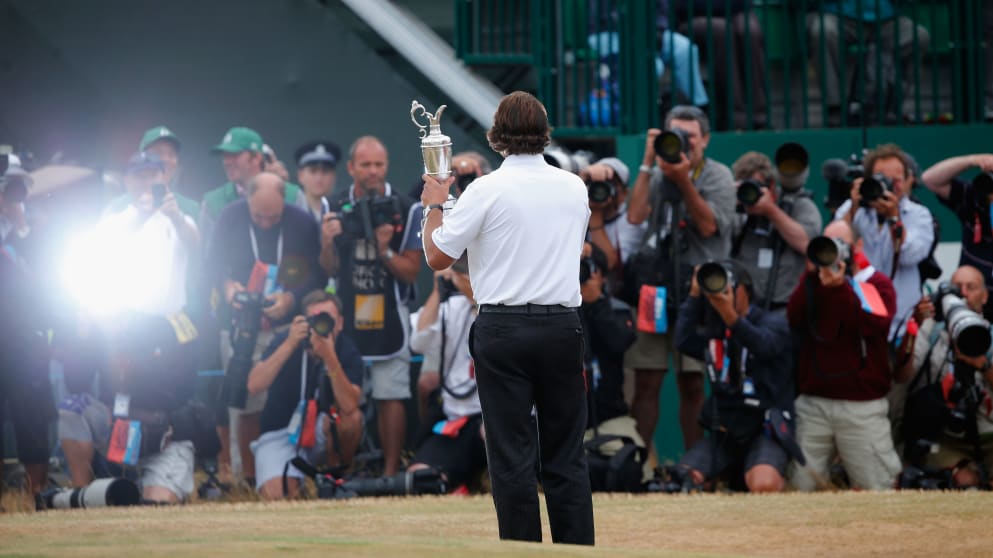  Phil Mickelson parades the Claret Jug