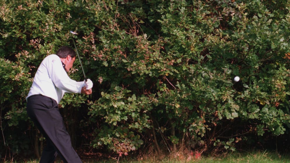 Seve hitting left handed