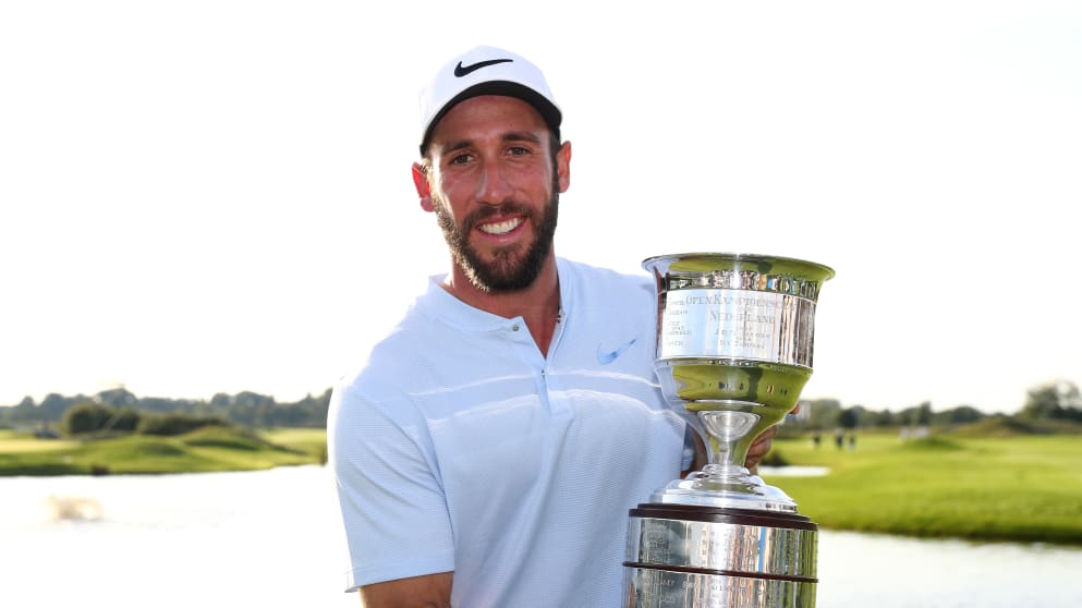 Romain Wattel with the KLM Open trophy